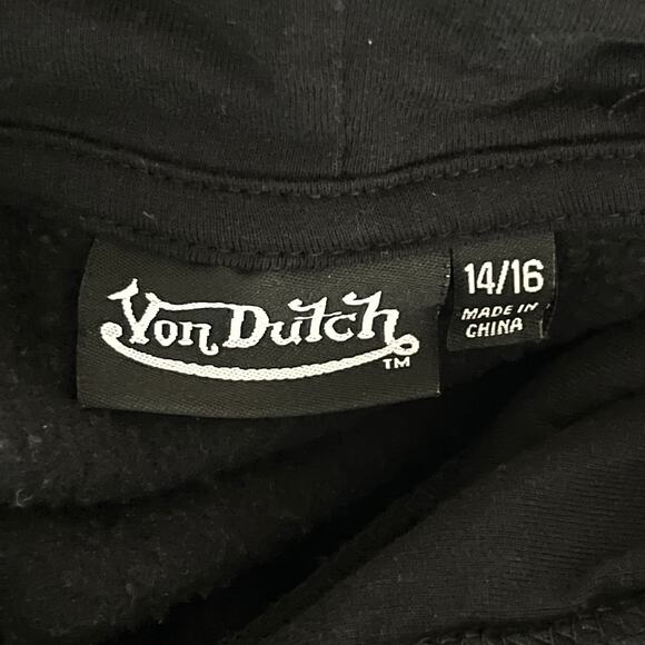 Von Dutch Kids Black Patch Black Hoodie Sweatshirt 14/16 - Picture 4 of 5
